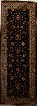 Pakistani Pishavar Black Runner 10 to 12 ft Wool Carpet 16049