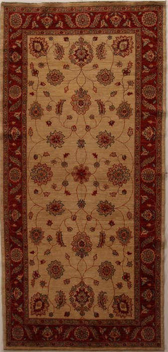 Pishavar Beige Runner Hand Knotted 50 X 101  Area Rug 250-16052 Image 0