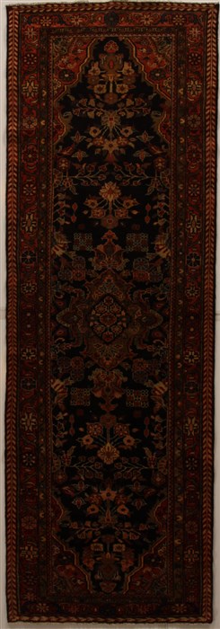 Nahavand Black Runner Hand Knotted 37 X 1010  Area Rug 250-16053 Image 0