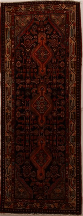 Hamedan Brown Runner Hand Knotted 36 X 94  Area Rug 250-16059 Image 0