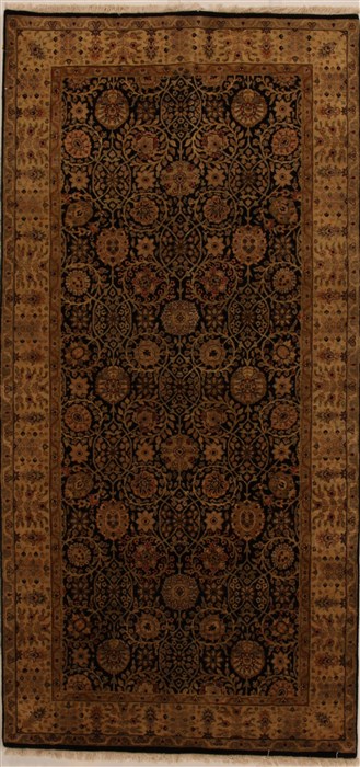 Indo-Persian Black Runner Hand Knotted 411 X 101  Area Rug 250-16063 Image 0