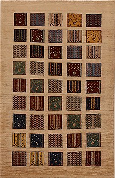 Persian Gabbeh Beige Rectangle 4x6 ft Wool Carpet 16124