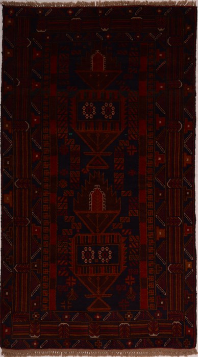 Baluch Red Hand Knotted 37 X 63 Area Rug 100-16254 Image 0