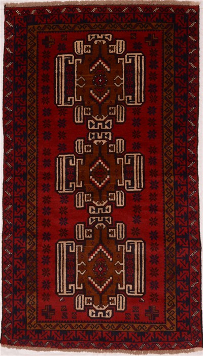Baluch Red Hand Knotted 36 X 63 Area Rug 100-16274 Image 0