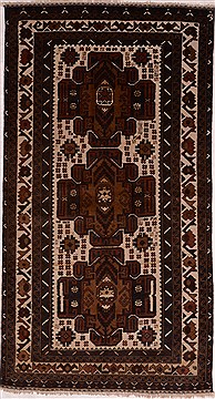 Afghan Baluch White Rectangle 3x5 ft Wool Carpet 16279