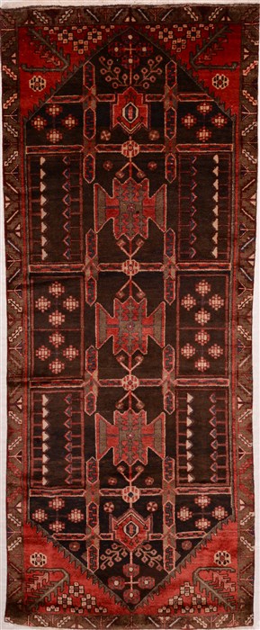 Hamedan Brown Runner Hand Knotted 37 X 811  Area Rug 100-16343 Image 0