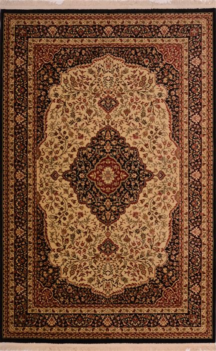 Turkish Kashan Black Rectangle 7x10 ft Synthetic Carpet 16356 | SKU 16356