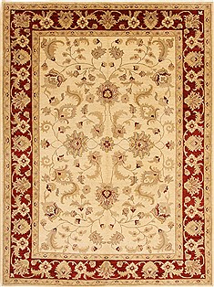 Pakistani Pishavar Beige Rectangle 7x9 ft Wool Carpet 16377
