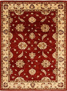 Pakistani Pishavar Red Rectangle 7x9 ft Wool Carpet 16378