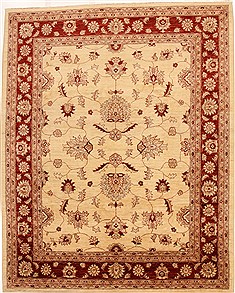 Pakistani Pishavar Beige Square 7 to 8 ft Wool Carpet 16379
