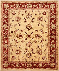 Pakistani Pishavar Beige Square 7 to 8 ft Wool Carpet 16380
