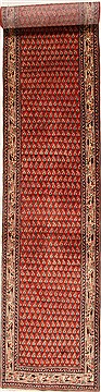 Hamedan Red Runner Hand Knotted 2'9" X 17'4"  Area Rug 251-16381