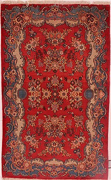 Persian Kashan Red Rectangle 5x8 ft Wool Carpet 16396