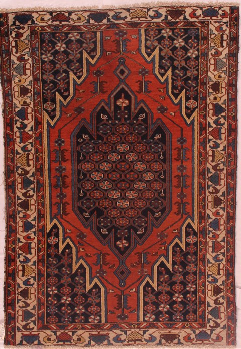 Mazlaghan Red Hand Knotted 43 X 62 Area Rug 400-16405 Image 0