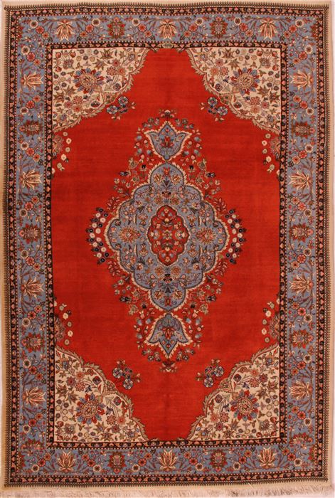 Tabriz Orange Hand Knotted 71 X 101 Area Rug 400-16422 Image 0