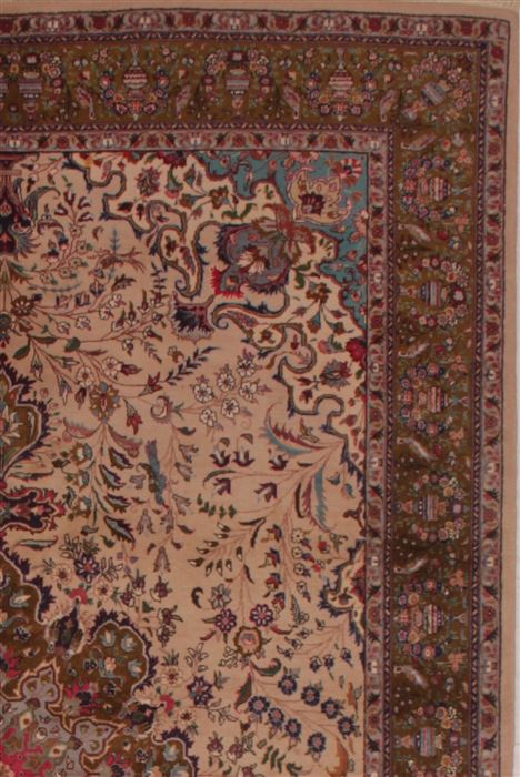 Tabriz Beige Hand Knotted 66 X 91 Area Rug 400-16432 Image 2