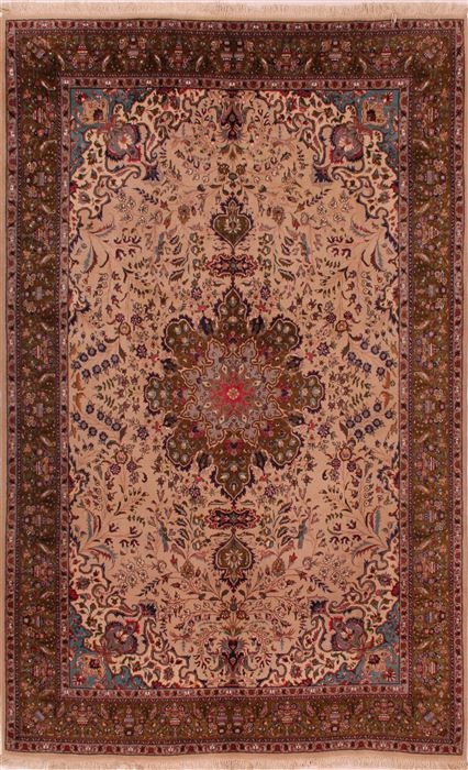 Tabriz Beige Hand Knotted 66 X 91 Area Rug 400-16432 Image 0