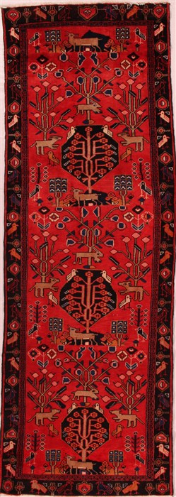 Hamedan Red Runner Hand Knotted 35 X 911  Area Rug 400-16467 Image 0