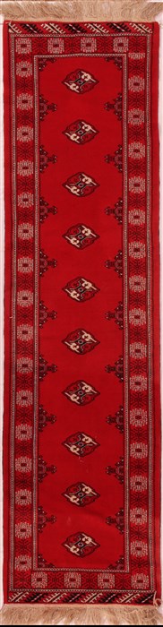 Turkman Red Runner Hand Knotted 27 X 99  Area Rug 400-16468 Image 0