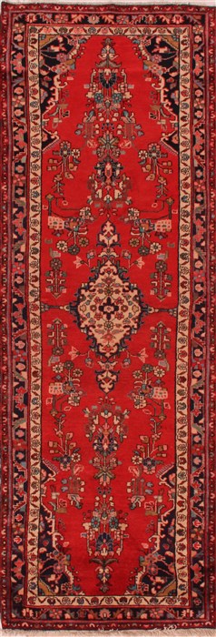 Hamedan Red Runner Hand Knotted 33 X 99  Area Rug 400-16490 Image 0