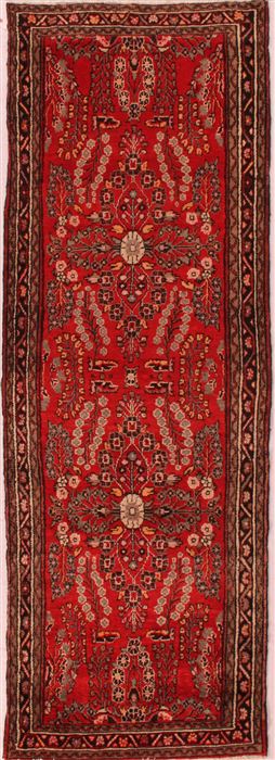 Hamedan Red Runner Hand Knotted 33 X 99 Area Rug 400-16498 Image 0