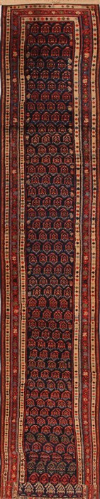Hamedan Blue Runner Hand Knotted 26 X 142  Area Rug 400-16512 Image 0