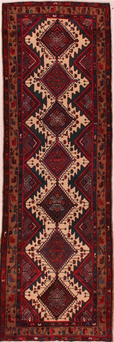 Hamedan White Runner Hand Knotted 33 X 105  Area Rug 400-16528 Image 0