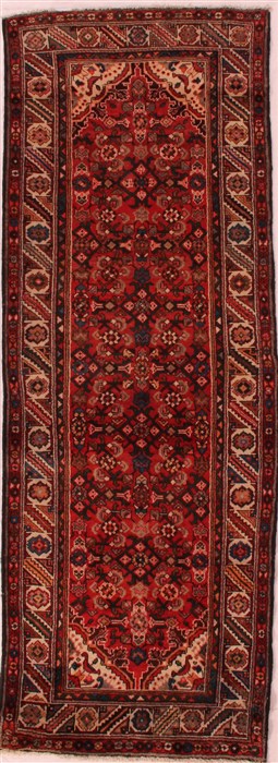 Hamedan Red Runner Hand Knotted 33 X 811  Area Rug 400-16536 Image 0