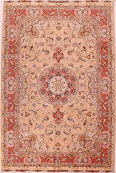 Persian Tabriz Beige Rectangle 7x10 ft Wool Carpet 16576