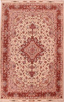 Persian Tabriz Beige Rectangle 7x10 ft Wool Carpet 16581