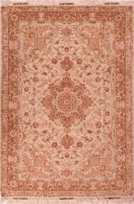 Tabriz Beige Hand Knotted 71 X 101 Area Rug 400-16584 Image 0