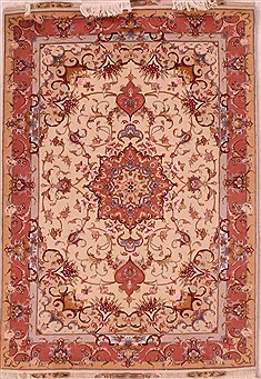 Persian Tabriz Beige Rectangle 3x5 ft Wool Carpet 16595