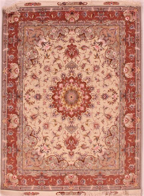 Tabriz White Hand Knotted 51 X 68 Area Rug 400-16596 Image 0