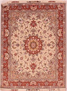 Persian Tabriz White Rectangle 5x7 ft Wool Carpet 16596