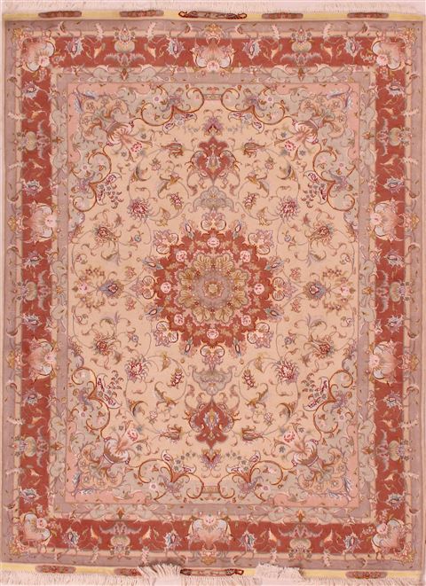 Tabriz Beige Hand Knotted 50 X 70 Area Rug 400-16598 Image 0