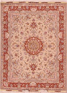 Persian Tabriz Beige Rectangle 5x7 ft Wool Carpet 16598