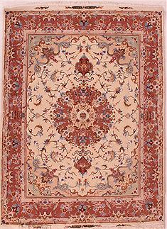 Persian Tabriz Beige Rectangle 5x7 ft Wool Carpet 16601