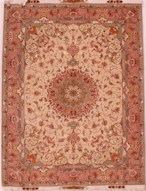 Tabriz Beige Hand Knotted 51 X 66  Area Rug 400-16602 Image 0
