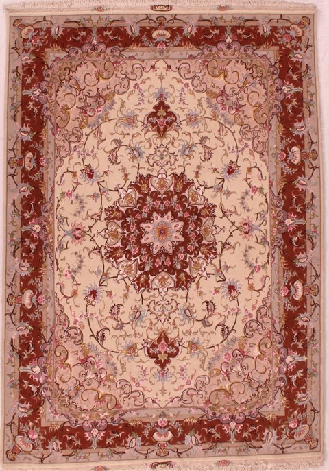 Tabriz Beige Hand Knotted 50 X 70 Area Rug 400-16606 Image 0