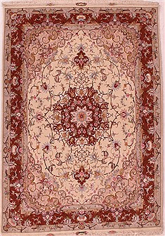 Persian Tabriz Beige Rectangle 5x7 ft Wool Carpet 16606