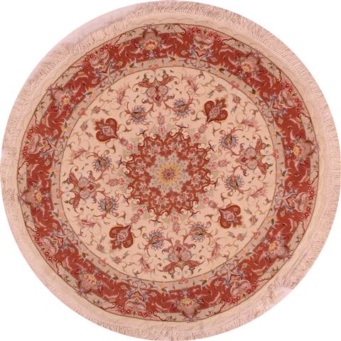 Tabriz Beige Round Hand Knotted 411 X 411 Area Rug 400-16623 Image 0