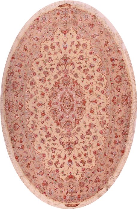 Tabriz White Oval Hand Knotted 65 X 910 Area Rug 400-16625 Image 0