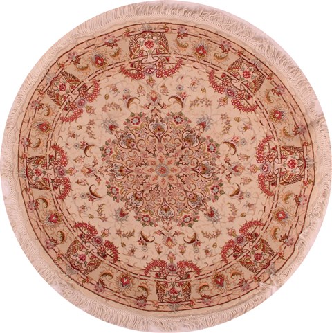 Tabriz White Round Hand Knotted 410 X 410  Area Rug 400-16626 Image 0