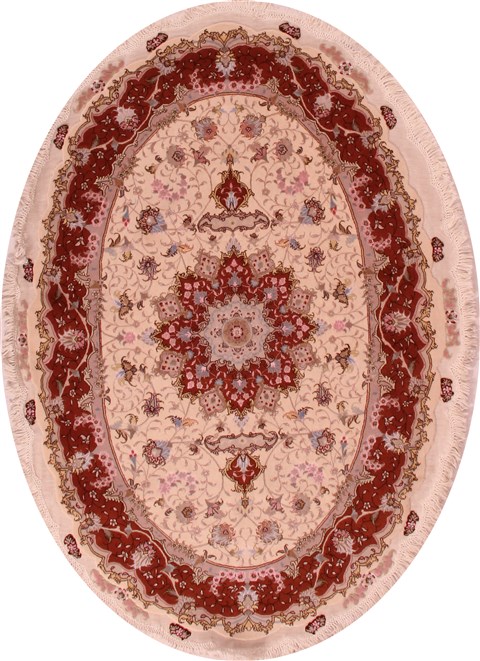 Tabriz White Oval Hand Knotted 49 X 611 Area Rug 400-16627 Image 0
