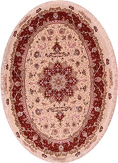 Persian Tabriz White Oval 5x8 ft Wool Carpet 16627