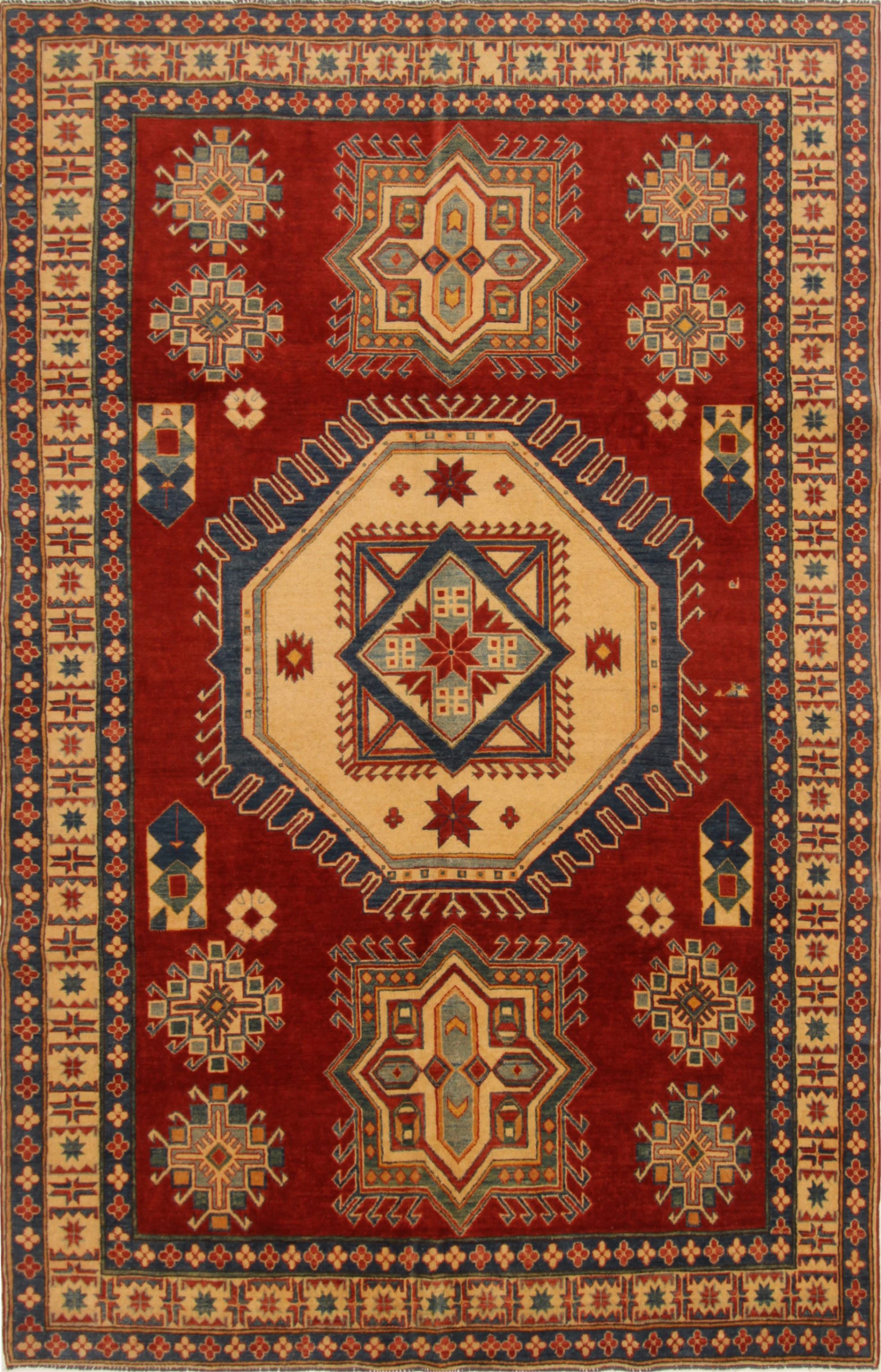 Pakistani Kazak Red Rectangle 7x10 ft Wool Carpet 16672