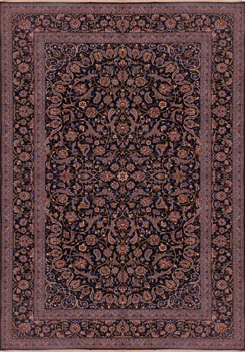Kashan Blue Hand Knotted 94 X 124 Area Rug 400-16699 Image 0