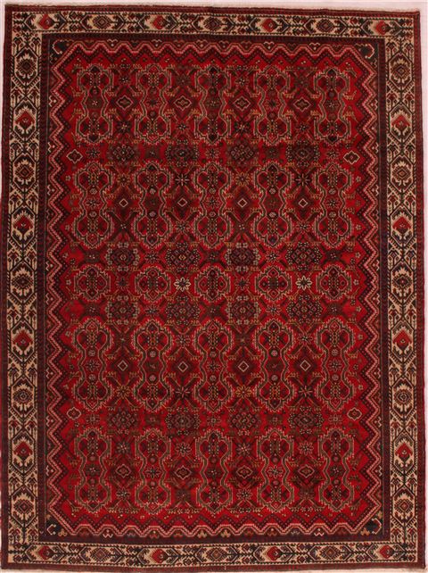 Hamedan Red Hand Knotted 73 X 99 Area Rug 400-16732 Image 0