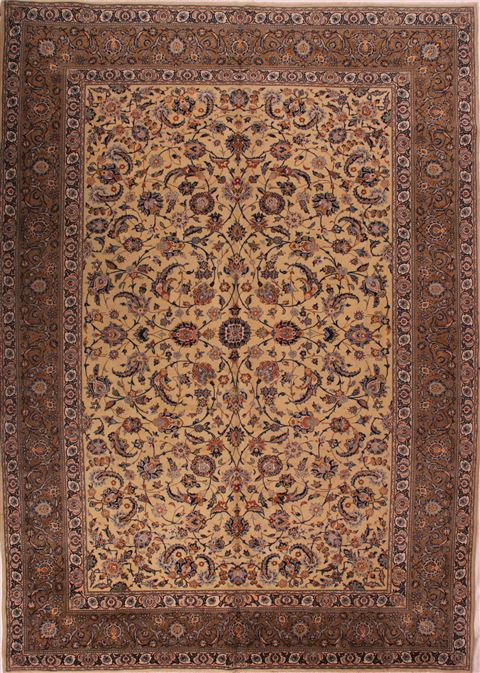 Kashan Yellow Hand Knotted 96 X 133 Area Rug 400-16741 Image 0