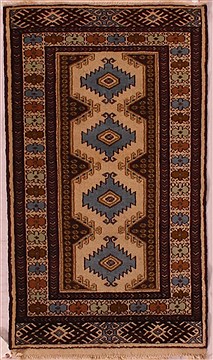 Persian Turkman White Rectangle 2x3 ft Wool Carpet 16757